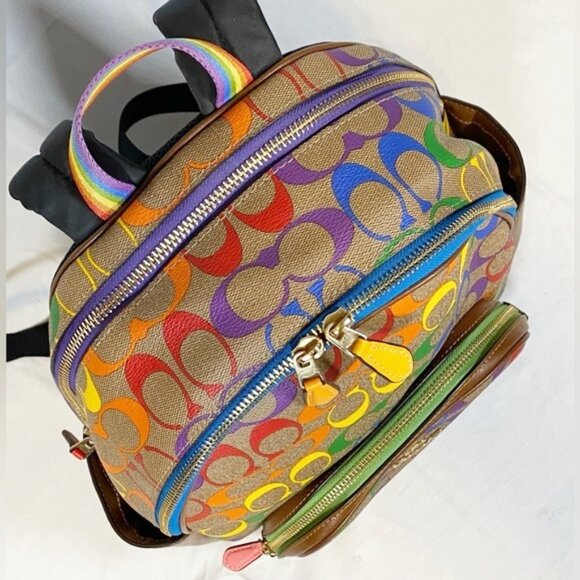 Coach Rainbow Signature Coated Canvas Backpack Handbag - Picture 5 of 10